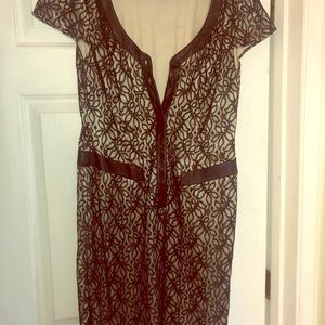 Cream silk with black leather and lace overlay